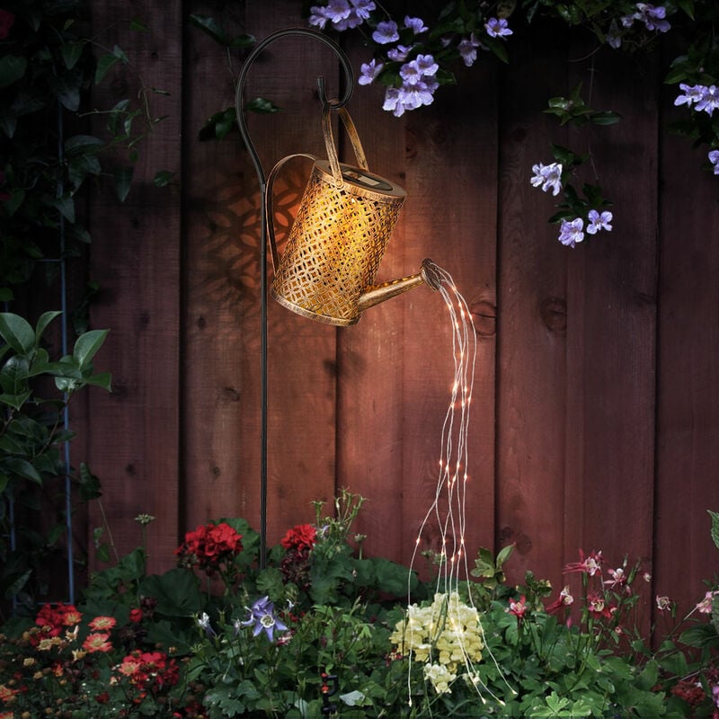 foto del prodotto annaffiatoio luminoso a energia solare lampada da giardino per esterni in annaffiatoio design lampada a innesto oro, 36x led bianco caldo, lxlxa