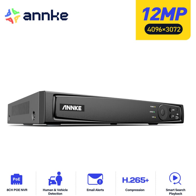 foto del prodotto annke 12mp 8ch nvr per sistema di sicurezza domestica poe registrazione 24 7 disco rigido non incluso 