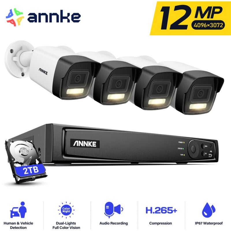 foto del prodotto annke 12mp cctv sicurezza telecamera sistema intelligente doppia luce visione notturna esterni impermeabili telecamera kit videosorveglianza 2tb
