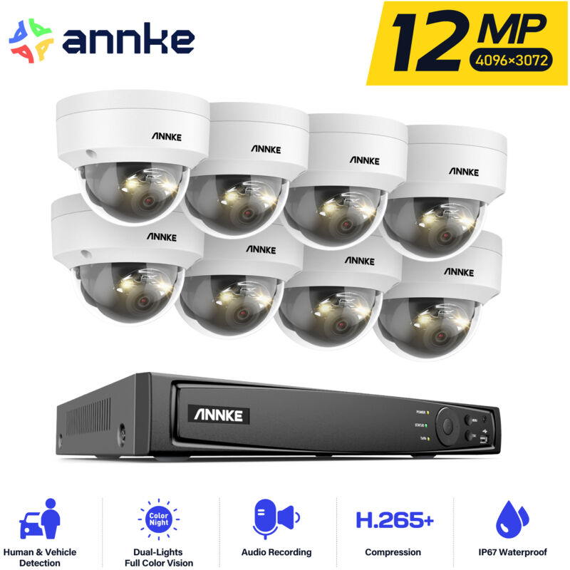 foto del prodotto annke 12mp kit videosorveglianza esterno,8 x telecamere esterno visione notturna a colori e ir,microfono integrato,rilevamento di