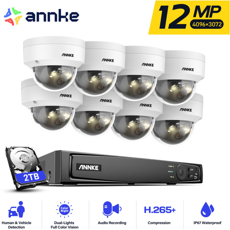 foto del prodotto annke 12mp kit videosorveglianza esterno,8 x telecamere esterno visione notturna a colori e ir,microfono integrato,rilevamento di