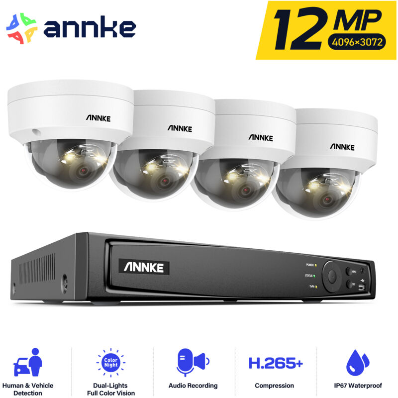 foto del prodotto annke 12mp kit videosorveglianza telecamera sicurezza impermeabili esterni intelligente doppia luce 4telecamera cctv sistema