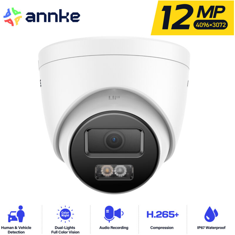foto del prodotto annke 12mp poe telecamera di sorveglianza esterno telecamera rilevamento di persone veicoli, visione notturna a colori da 100 piedi, h.265 ,