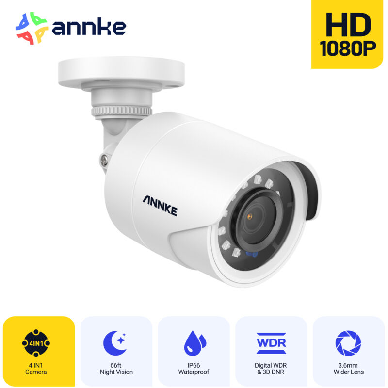 foto del prodotto annke 2mp sistema di telecamere bullet 4 in 1 1080p ahd tvi cvi cvbs, bianco, protezione ip66, impermeabile interni ed esterni