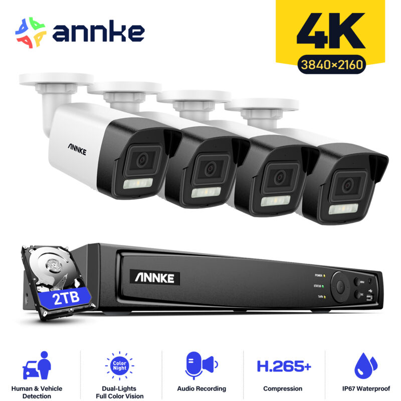 foto del prodotto annke 4k kit di telecamere di sorveglianza poe 4 telecamere smart dual light motion detection sicurezza telecamera sistema di sorveglianza 2tb