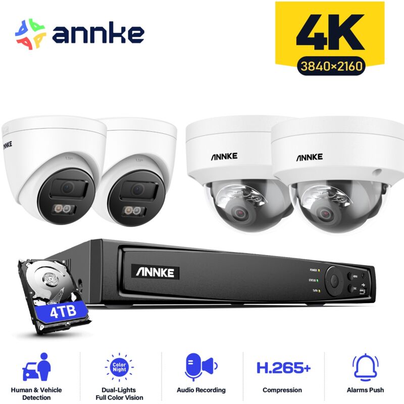 foto del prodotto annke 4pcs 12mp sistema di telecamere di sorveglianza interni esterni, rilevamento di persone veicoli, accesso remoto visione notturna colori, 2