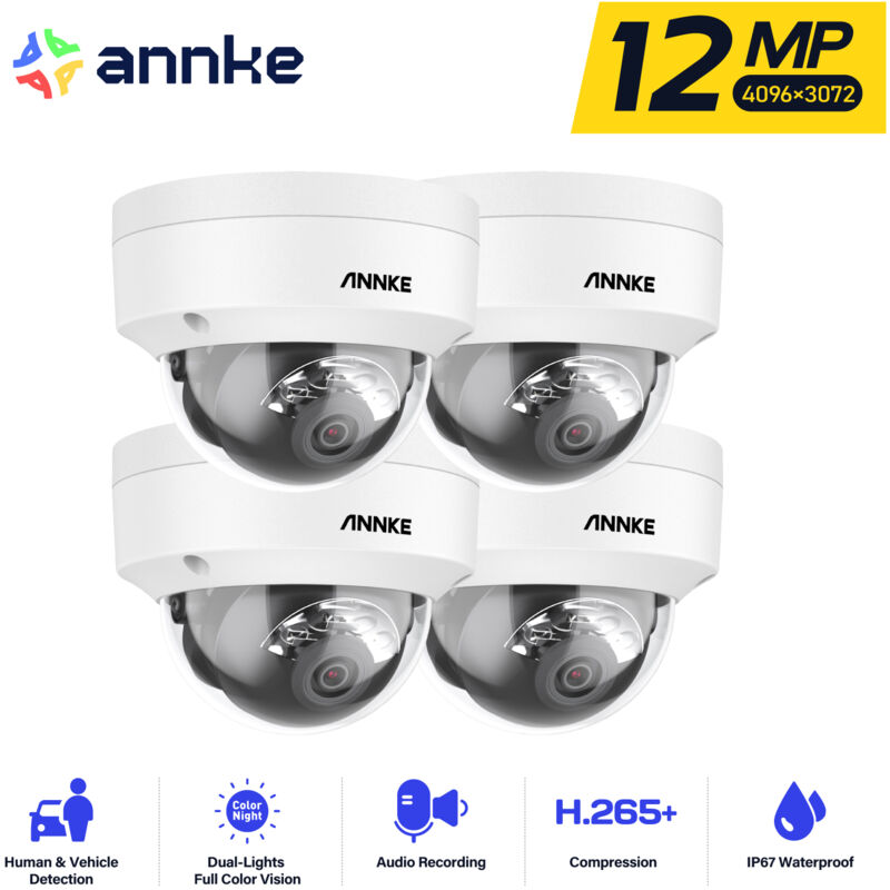 foto del prodotto annke 4pcs 12mp telecamera di sorveglianza,esterno poe telecamera visione notturna a colori,rilevamento di persone veicoli,impermeabile ip67,