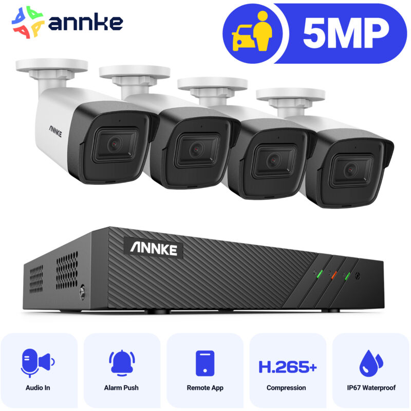 foto del prodotto annke h500 5mp kit videosorveglianza poe,6mp nvr con 4x 5mp telecamera esterno ip poe impermeabile, visione notturna di 30 metri, rilevazione del