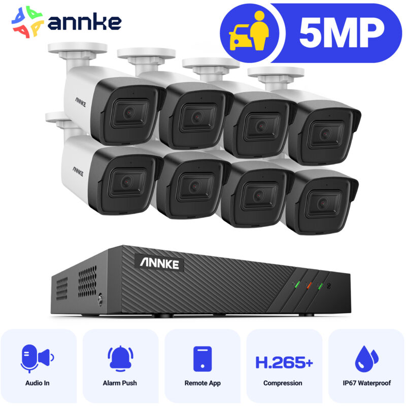 foto del prodotto annke h500 5mp kit videosorveglianza poe,6mp nvr con 8x 5mp telecamera esterno ip poe impermeabile, visione notturna di 30 metri, rilevazione del