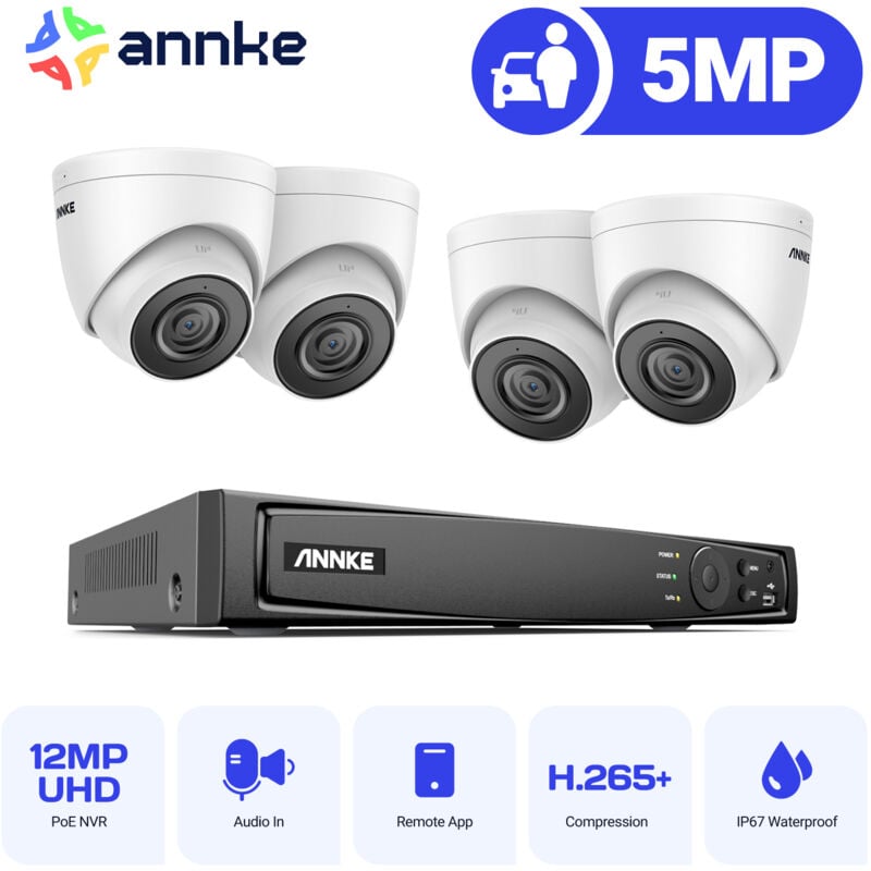 foto del prodotto annke h500 poe torretta kit videosorveglianza 6mp nvr 4x 5mp ip camere sistema di telecamera esterno, exir 2.0 visione notturna, ip67 resistente