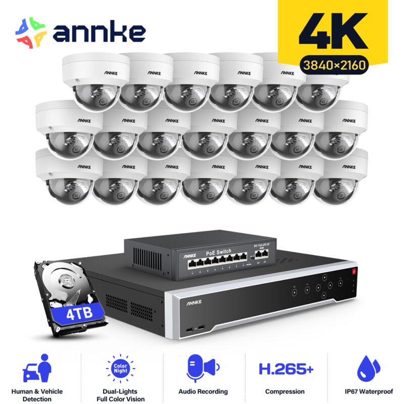 foto del prodotto annke kit di videosorveglianza cablata 32ch nvr 20 telecamere visione notturna,avviso e mail,rilevamento movimento,sistema di sicurezza telecamera