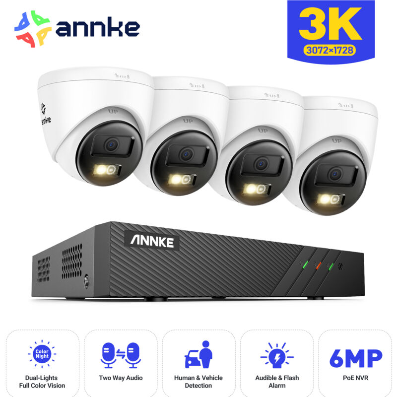 foto del prodotto annke kit di videosorveglianza poe esterno 4 5mp ip telecamere visione notturna colori,audio bidirezionale,rilevamento movimento, app pc telecomando