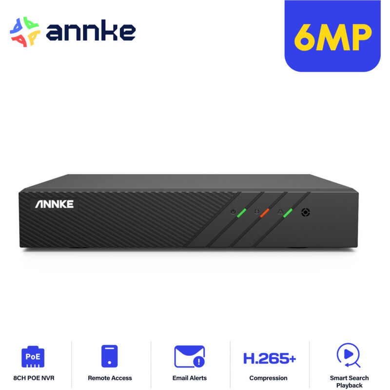 foto del prodotto annke poe 6mp h.265 nvr 8 canali per la sicurezza domestica, registrazione video, supporto telecamera ip hd da 4mp, 5mp o 6mp, senza hdd