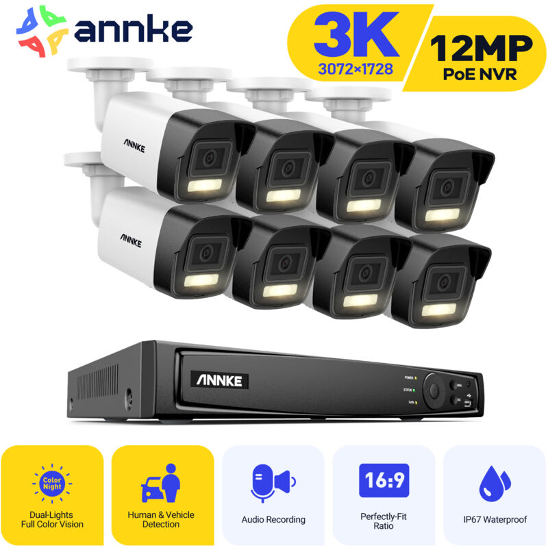 foto del prodotto annke poe kit di videosorveglianza esterni nvr con 8 telecamere intelligenti doppia luce visione notturna allarme e mail sistema telecamere
