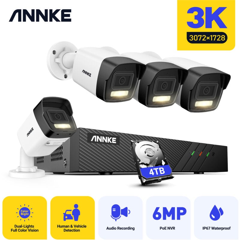foto del prodotto annke poe kit videosorveglianza 6mp nvr 4 5mp ip camera sorveglianza ir visione notturna colori telecamere sorveglianza allarm motion detection