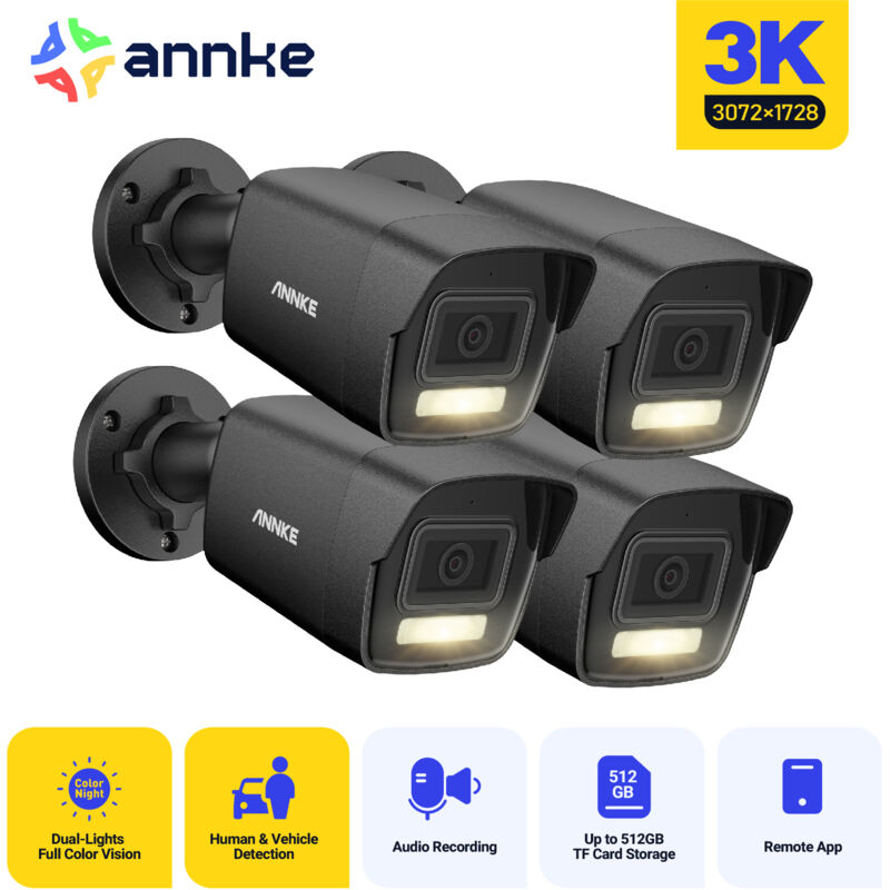 foto del prodotto annke poe telecamera di sicurezza 3k esterni rilevamento movimento, visione notturna a colori, accesso remoto,4pcs
