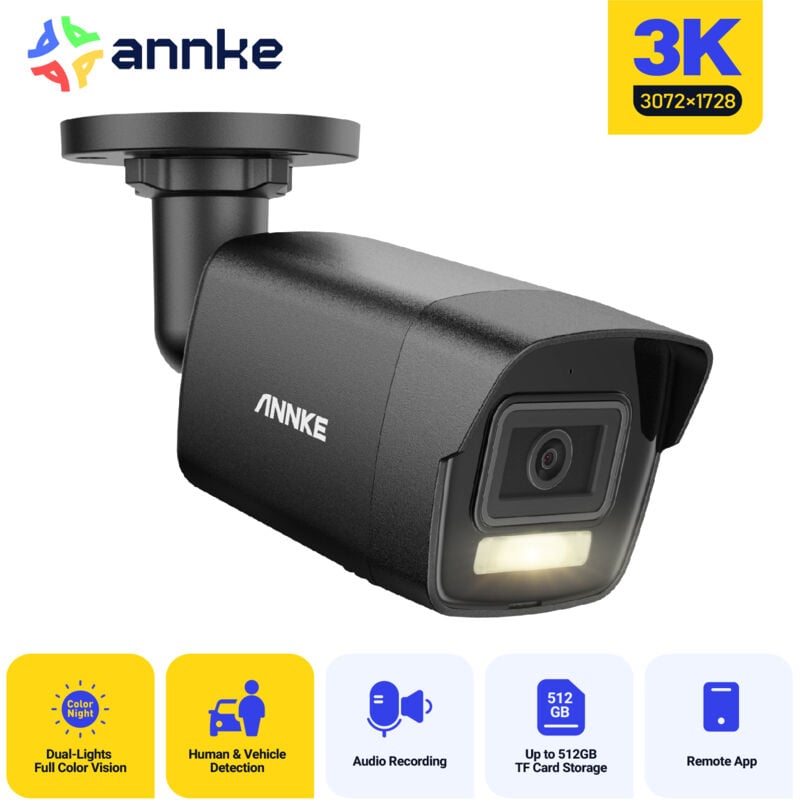 foto del prodotto annke poe telecamera di sicurezza 3k esterni rilevamento movimento, visione notturna a colori, accesso remoto