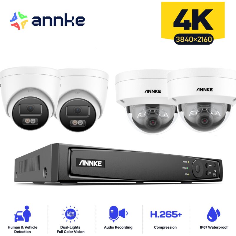 foto del prodotto annke sistema di telecamere di sicurezza 16ch 4k poe, telecamera di sorveglianza esterna da 8 mp 4 dome 4 dome per visione notturna