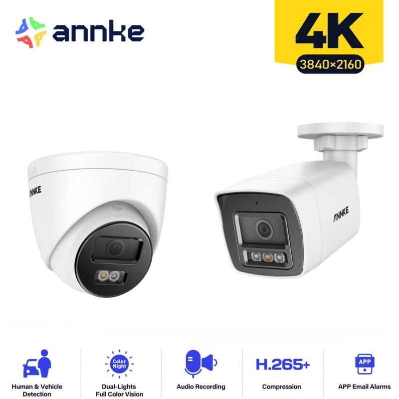foto del prodotto annke telecamera di sorveglianza 4k interni esterni, rilevamento di persone veicoli, accesso remoto visione notturna a colori, 1 telecamera bullet