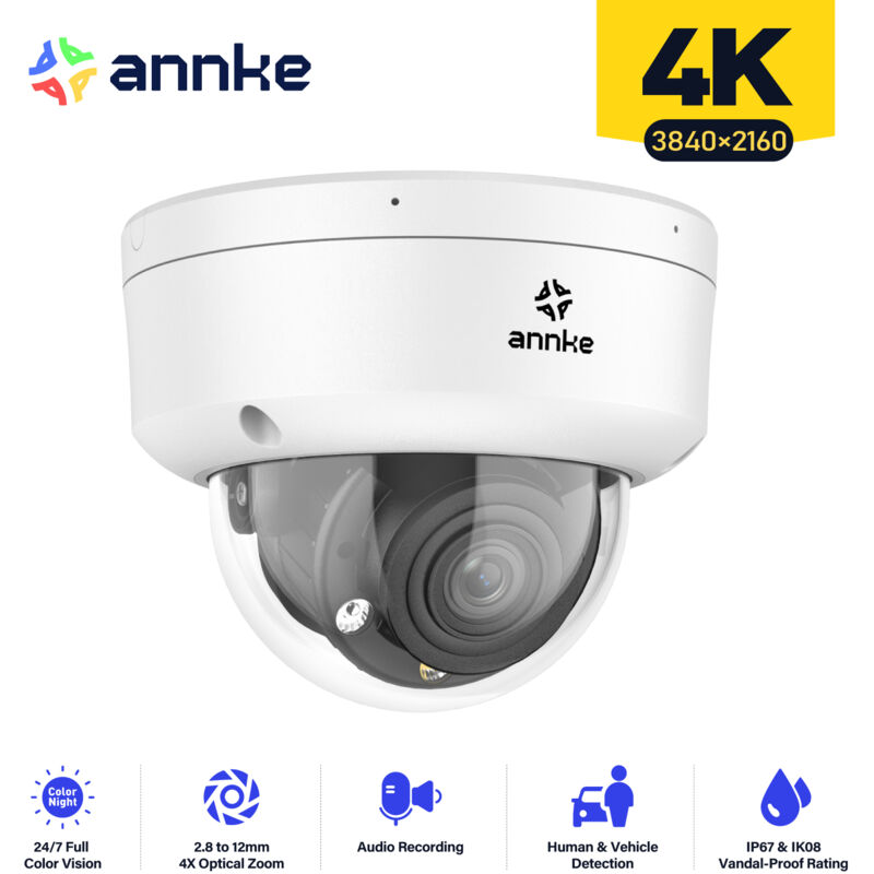 foto del prodotto annke telecamera di sorveglianza esterna 4k con rilevamento del movimento, visione notturna, telecamera ip poe da 8 mp