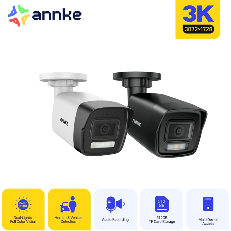 foto del prodotto annke telecamera di sorveglianza poe da 5 mp, doppia luce intelligente, telecamera di sorveglianza per interni ed esterni con visione notturna a