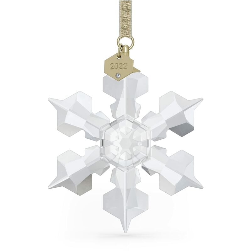 foto del prodotto annual edition 2022 decorazione, con fiocco di neve in cristalli metallo e nastro lam , bianco swarovski
