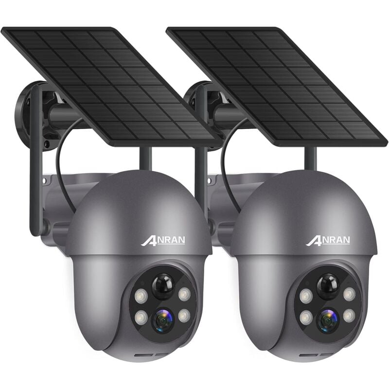 foto del prodotto anran 2 confezioni 2k hd telecamera wifi esterno senza fili a batteria, 360 ptz telecamera con pannello solare, rilevatore di movimento pir con