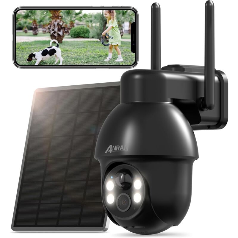 foto del prodotto anran 5mp telecamera wifi esterno senza fili, 360 telecamera pannello solare con visione notturna colori, rilevazione del movimento, audio a 2