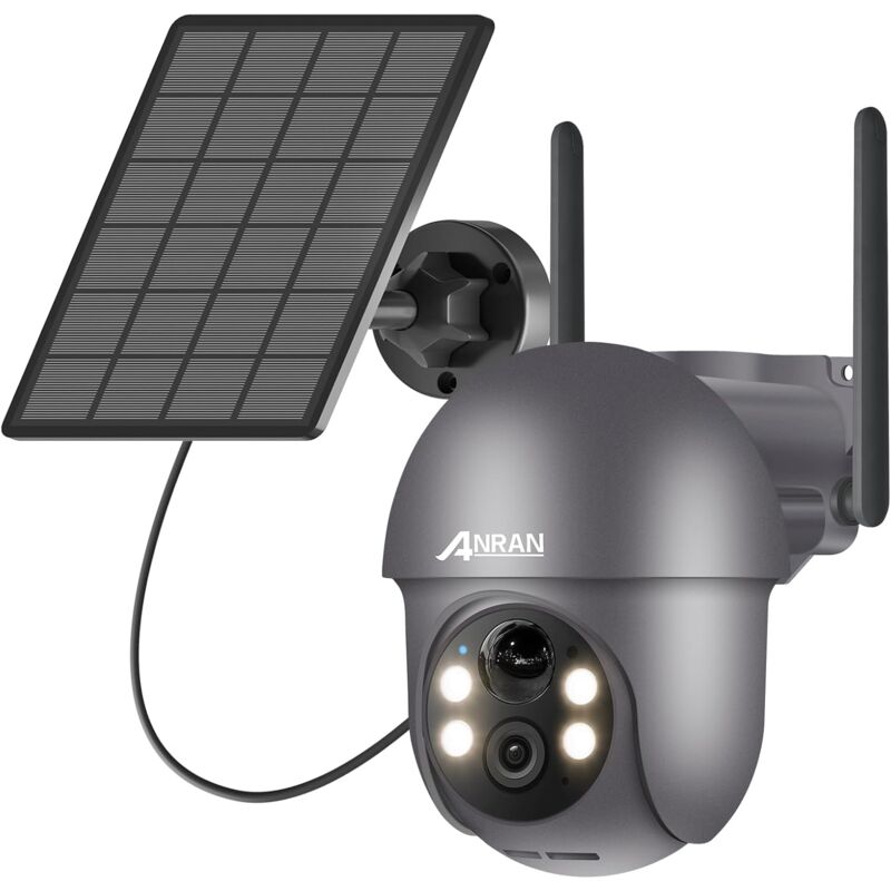 foto del prodotto anran videocamere di sorveglianza esterni 2k telecamera wifi esterno batteria, 360 ptz senza fili con pannello solare, pir e rilevamento del