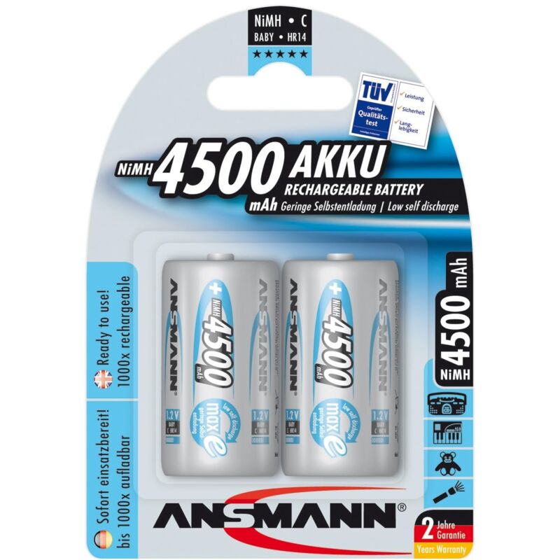 foto del prodotto ansmann 2x batterie ricaricabili stilo baby c 4500 mah 1,2 v nimh pila a ricarica veloce fino a 1000 cicli di ricarica eco friendly
