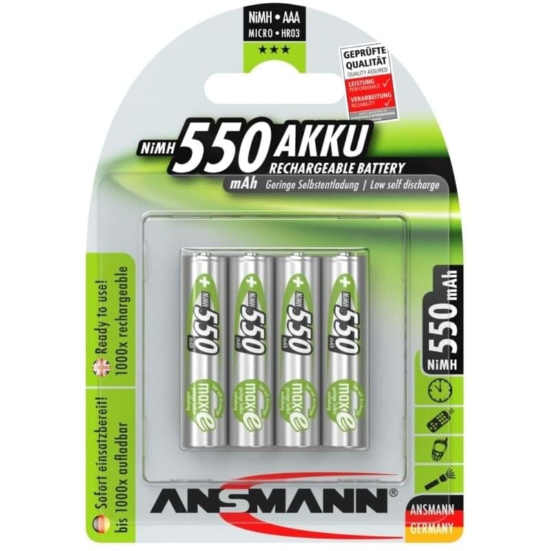 foto del prodotto ansmann 4x batterie ricaricabili mini stilo aaa 550 mah 1,2 v