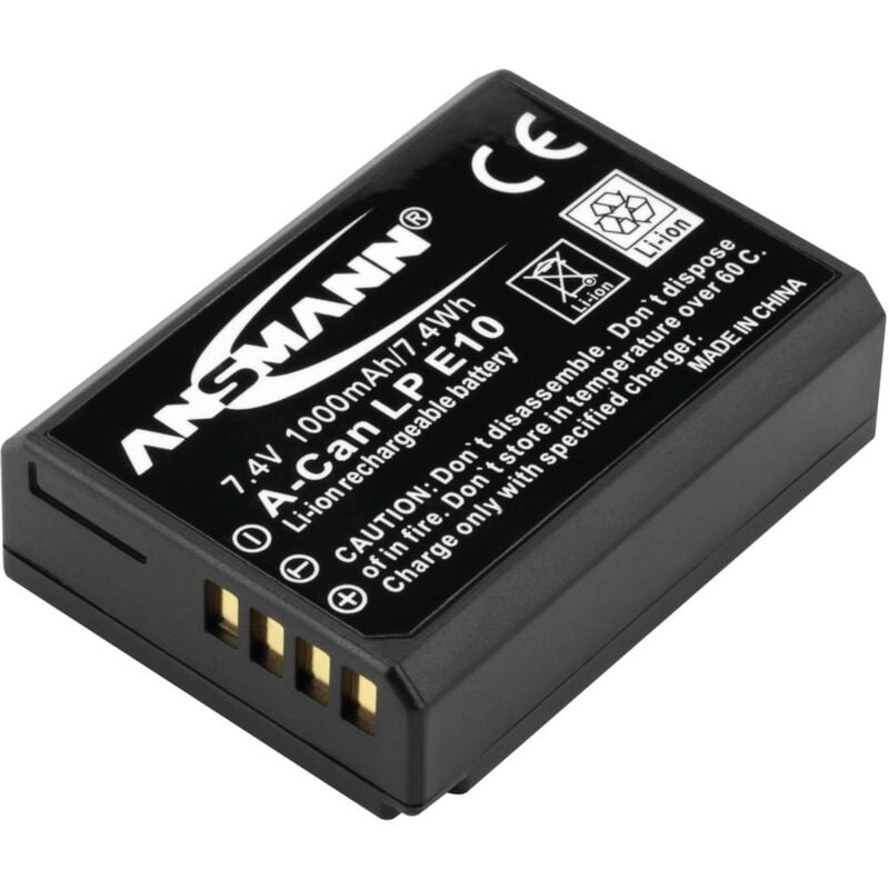 foto del prodotto ansmann a can lp e10 batteria ricaricabile fotocamera sostituisce la batteria originale camera lp e10 7.4 v 1000 mah
