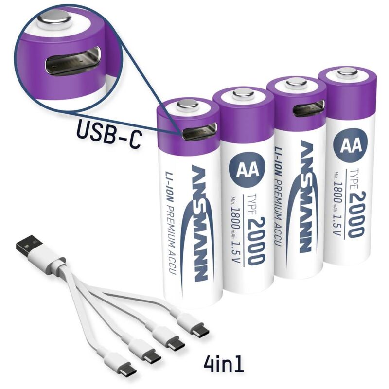 foto del prodotto ansmann batteria ricaricabile usb c li ion 2000 mah 1.5 v 4 pz.
