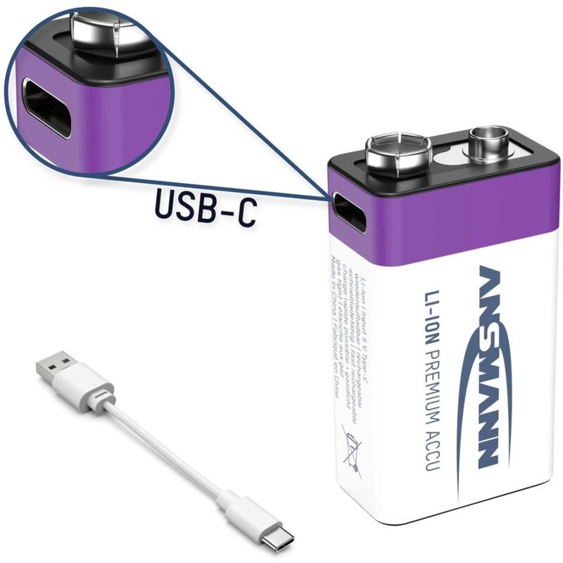 foto del prodotto ansmann e block usb c batteria ricaricabile usb c li ion 400 mah 9 v 1 pz.