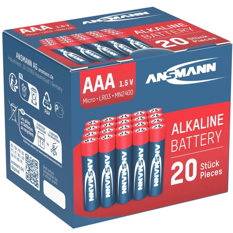 foto del prodotto ansmann lr03 red line batteria ministilo aaa alcalina manganese 1.5 v 20 pz.