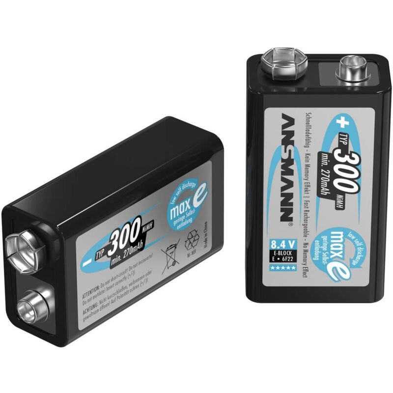 foto del prodotto ansmann maxe 6lr61 batteria ricaricabile da 9 v nimh 300 mah 8.4 v 1 pz.