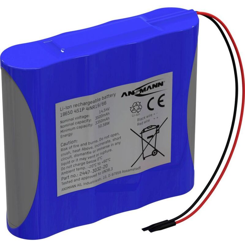 foto del prodotto ansmann pacco batteria 4x 4s1p akkupack 4x 18650 kabel li ion 14.5v 3500mah li ion 14.5 v 3500 mah