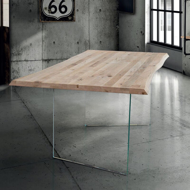 foto del prodotto anson tavolo da pranzo moderno in vetro e legno