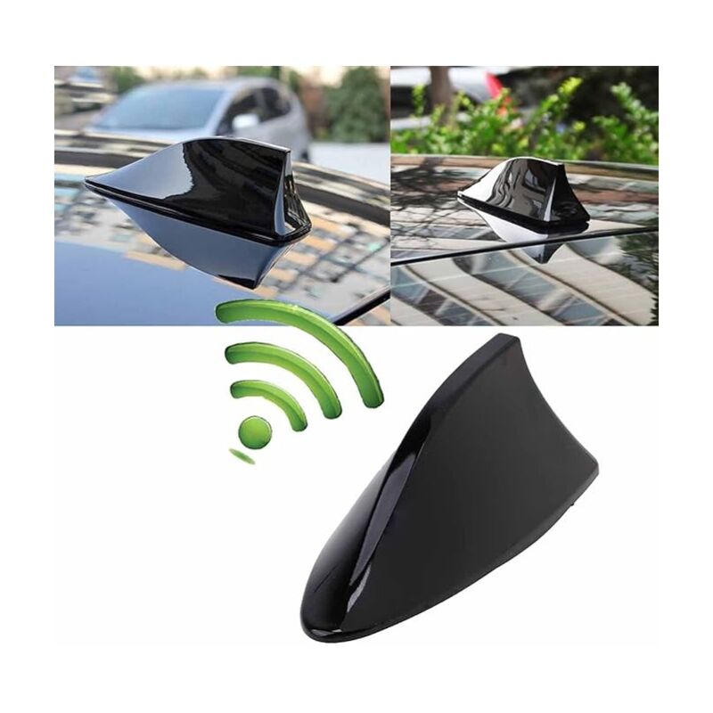 foto del prodotto antenna a pinna di squalo universale, antenna per auto con segnale radio am fm, base impermeabile nera 