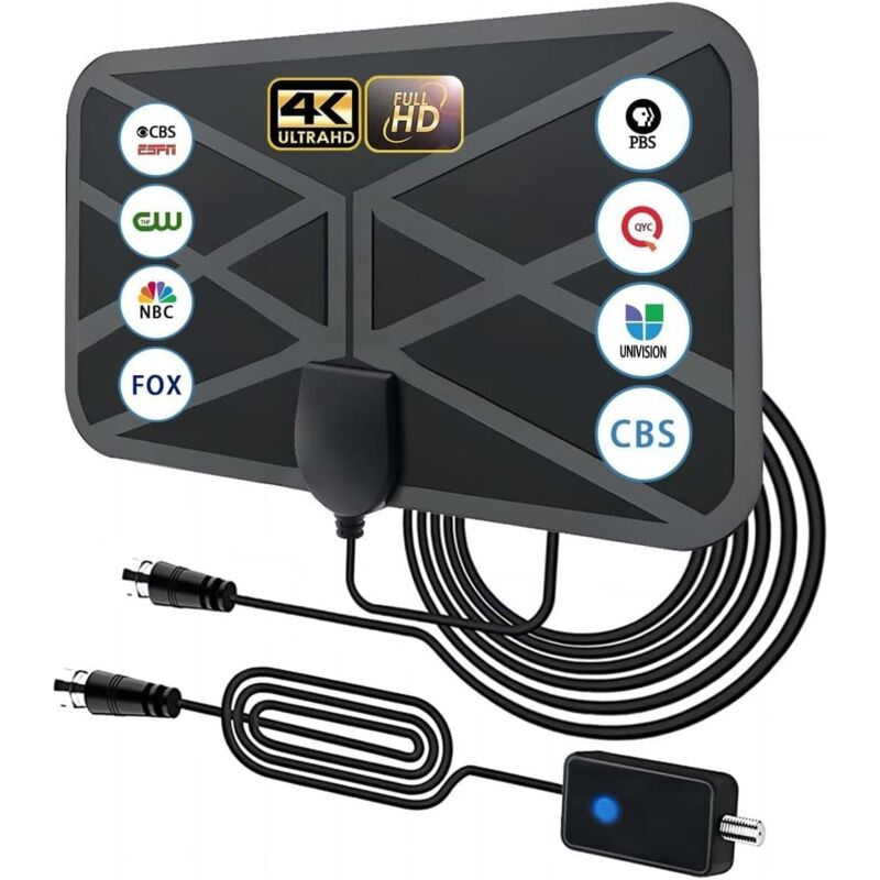 foto del prodotto antenna tv hd tnt interna, antenna hdtv digitale a lungo raggio da 420 km, amplificatore di segnale, canali locali gratuiti 4k 1080p vhf uhf