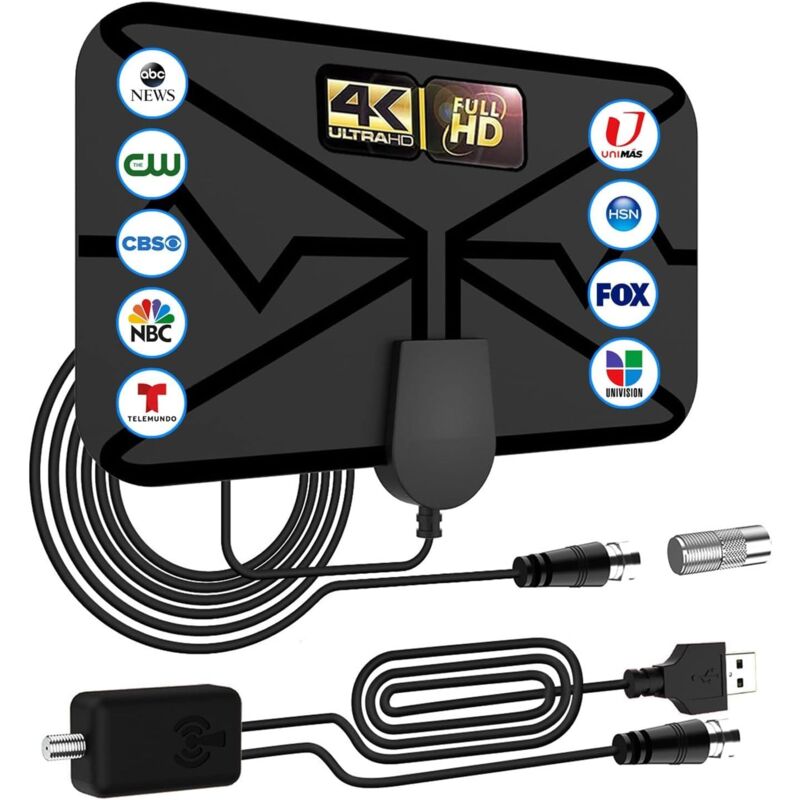 foto del prodotto antenna tv hd tnt interna, antenna hdtv digitale a lungo raggio da 420 km, amplificatore di segnale, canali locali gratuiti 4k 1080p vhf uhf con cavo
