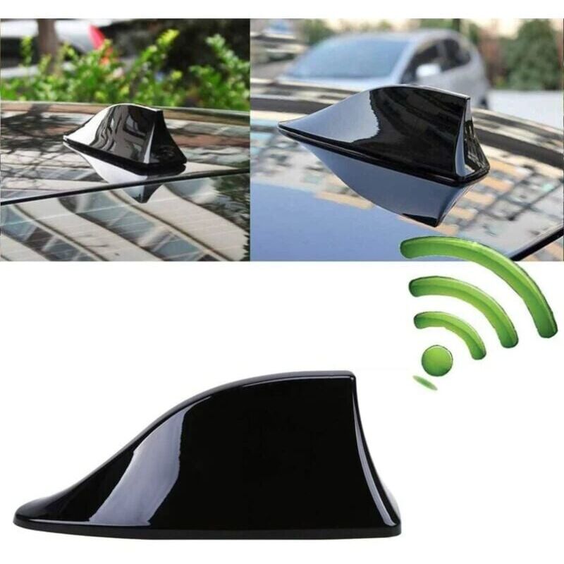 foto del prodotto antenna universale a pinna di squalo per auto antenna radio fm con base adesiva impermeabile nero 