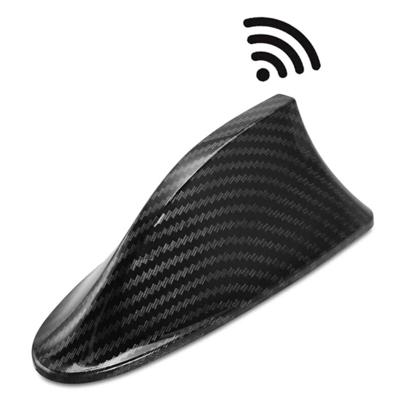 foto del prodotto antenna universale in fibra di carbonio per tetto auto, a pinna di squalo, segnale radio fm am, antenna decorativa per auto, suv, camion, furgone,