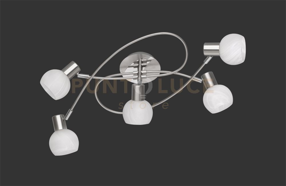 foto del prodotto antibes plafoniera girandola 5 spots acciaio colore cromo attacco e14 diffusore in vetro d. 52cm