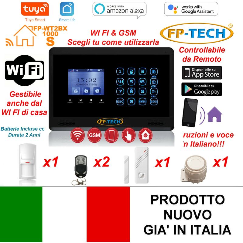 foto del prodotto antifurto allarme casa wi fi e combinatore gsm integrato senza fili wireless app alexa google modello s