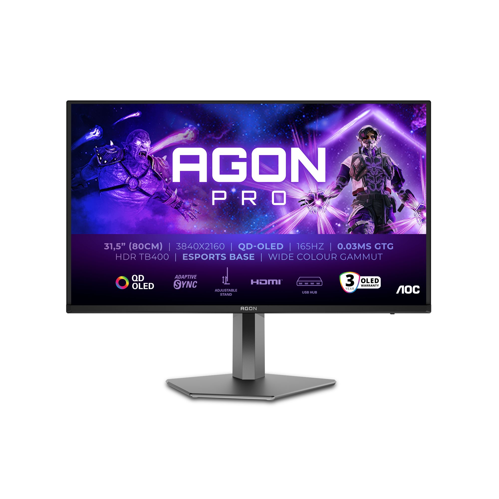 foto del prodotto aoc agon pro ag326ud monitor pc 80 cm 31.5 3840 x 2160 pixel 4k ultra hd qd oled nero