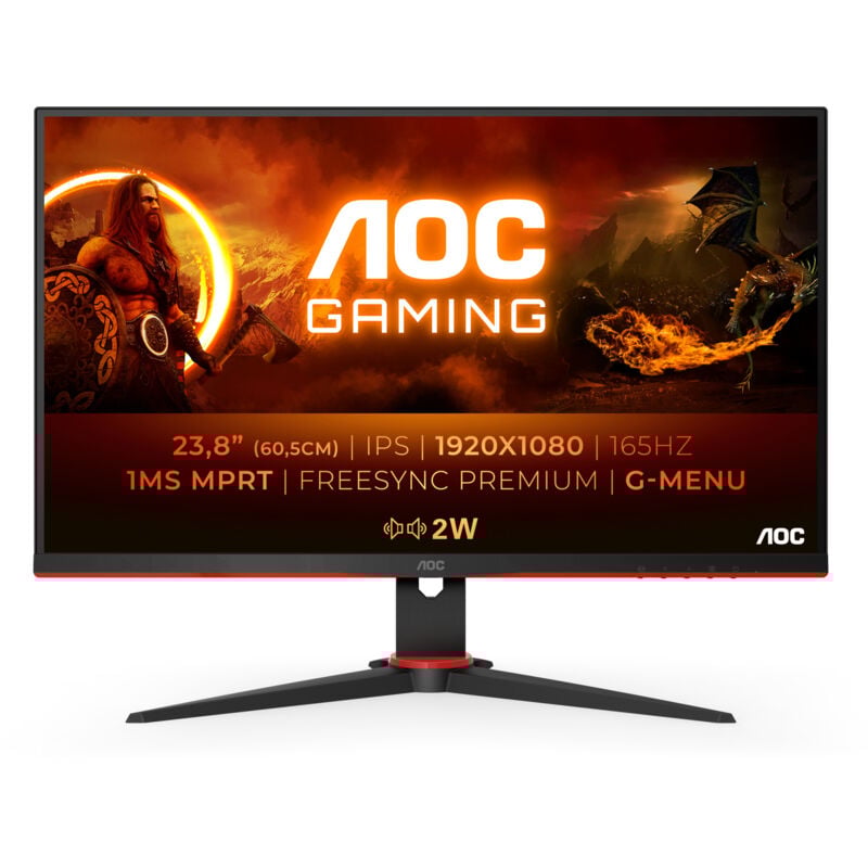 foto del prodotto aoc g2 24g2spae bk monitor gaming 23.8 full hd ips 165hz 1ms nero e rosso
