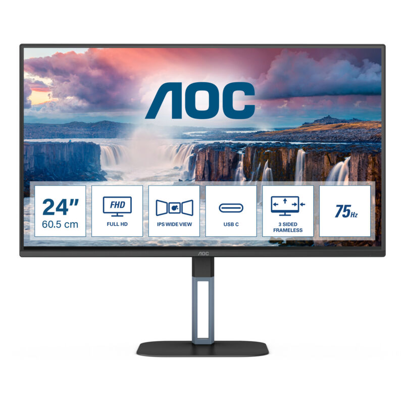 foto del prodotto aoc - monitor 23.8' full hd ips v5 24v5ce/bk 75hz freesync hdmi usb-c senza cornice
