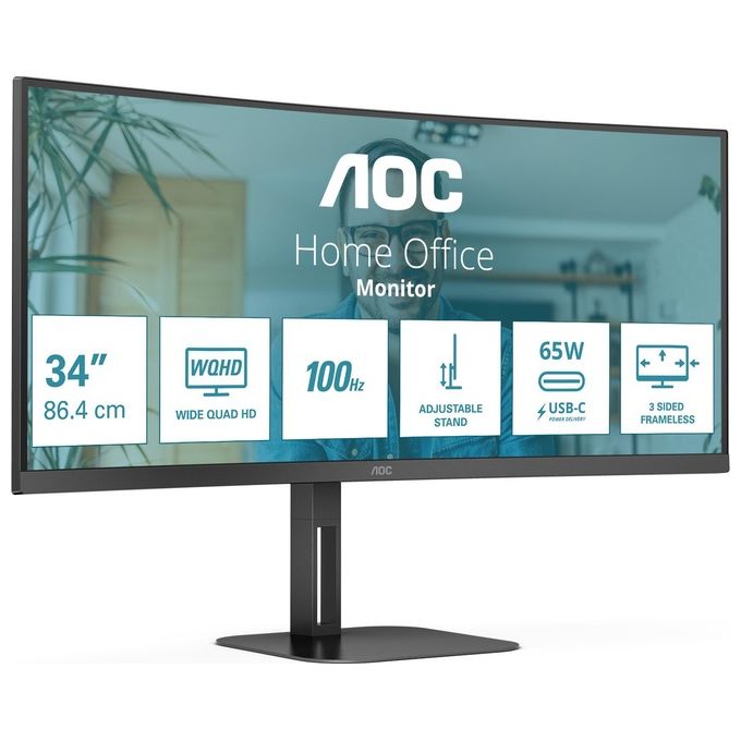 foto del prodotto aoc v5 cu34v5c monitor pc 34'' 3440x1440 pixel wide quad hd led nero