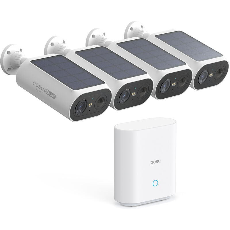 foto del prodotto aosu 2k telecamera wi fi esterno senza fili, homebase 4 cam, nessun costo mensile built in pannello solare con 2.4g 5ghz wifi, visione notturna